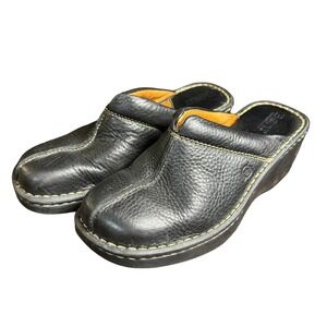 Born Black Pebbled Leather Clogs Womens Wedge Platform Mules Slip On Shoes 8 39